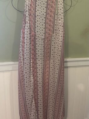Mudd Cream Maxi Kimono with Pink Floral Stripe Accents